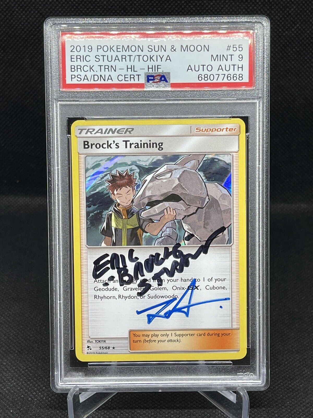 Pokémon Hidden Fates Brock’s Training Auto Tokiya & Eric Stuart Double Autograph