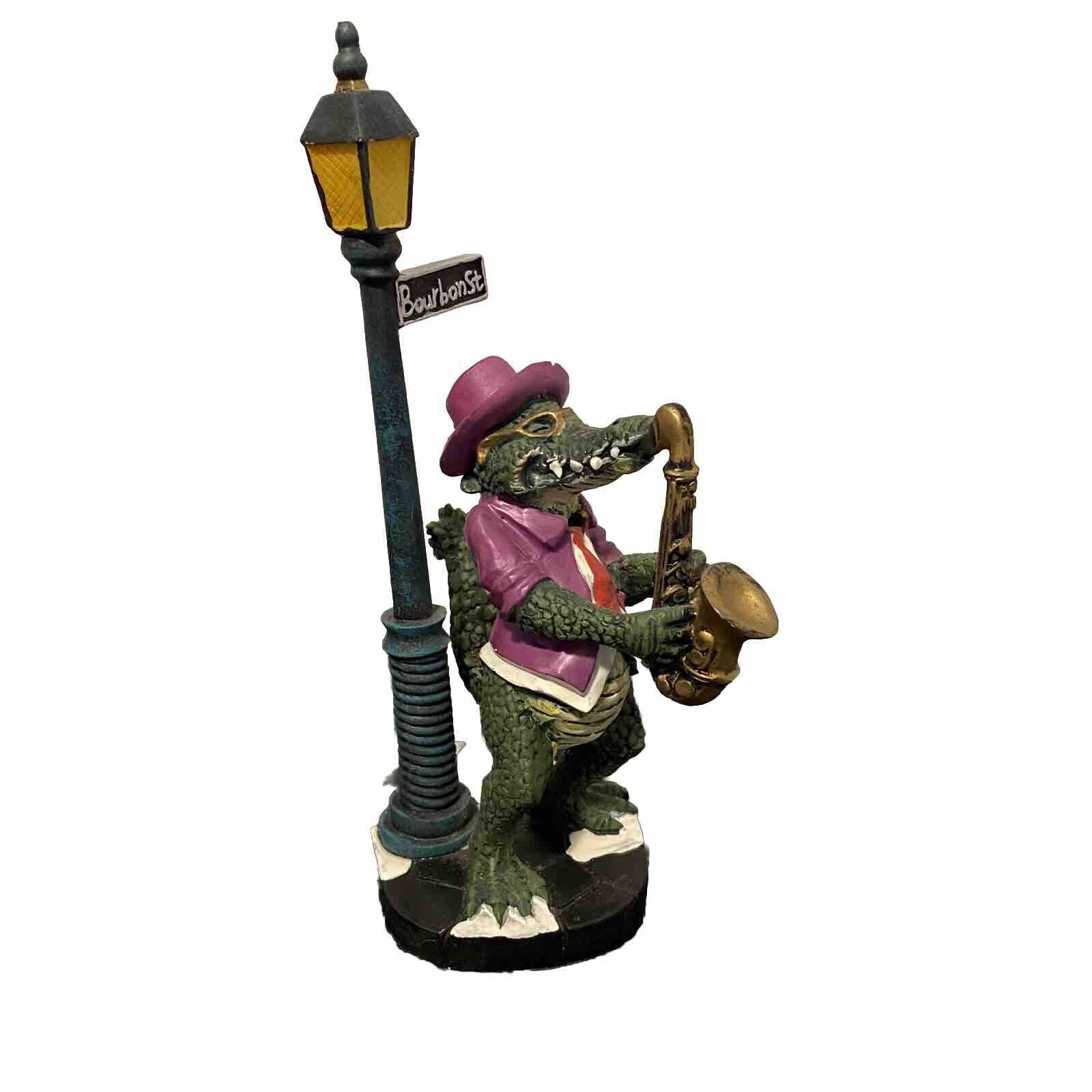 New Orleans, Bourbon St. Jazz Sax Musician Figurine. Lamp Post Resin 7”