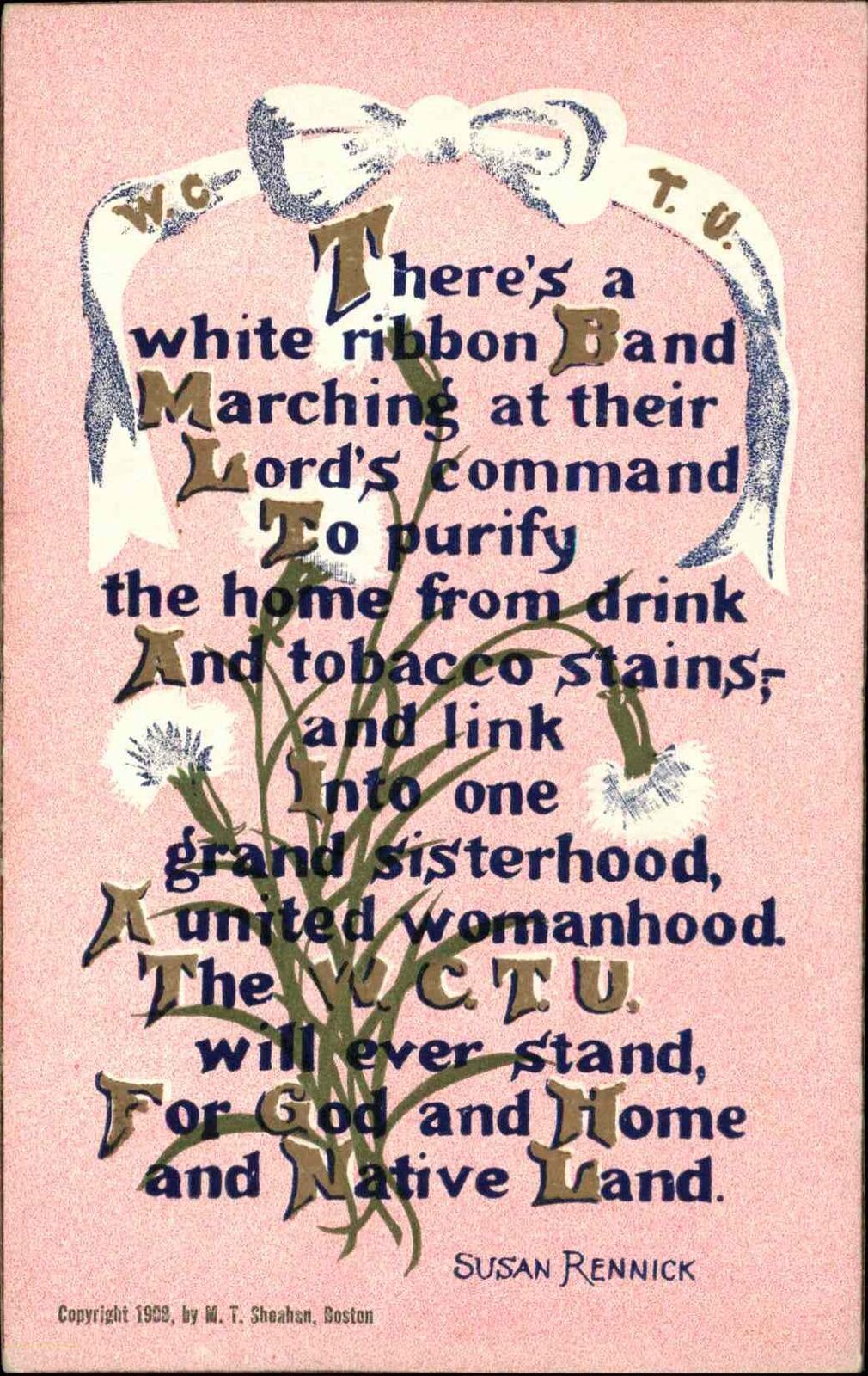 Susan Rennick Prohibition Anti Drinking Quote WCTU c1910 Vintage Postcard