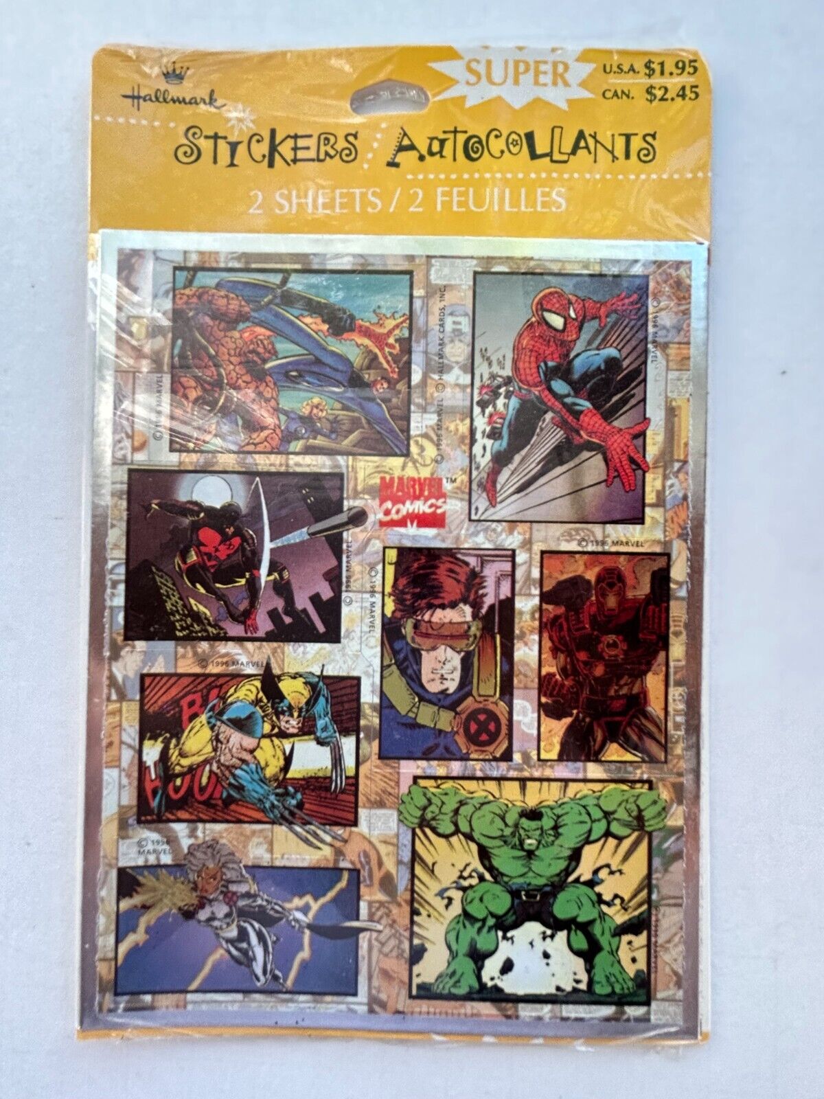 NIP NOS 1996 VTG Marvel Comics Superhero  Foil Stickers  2 Sheets  Unused