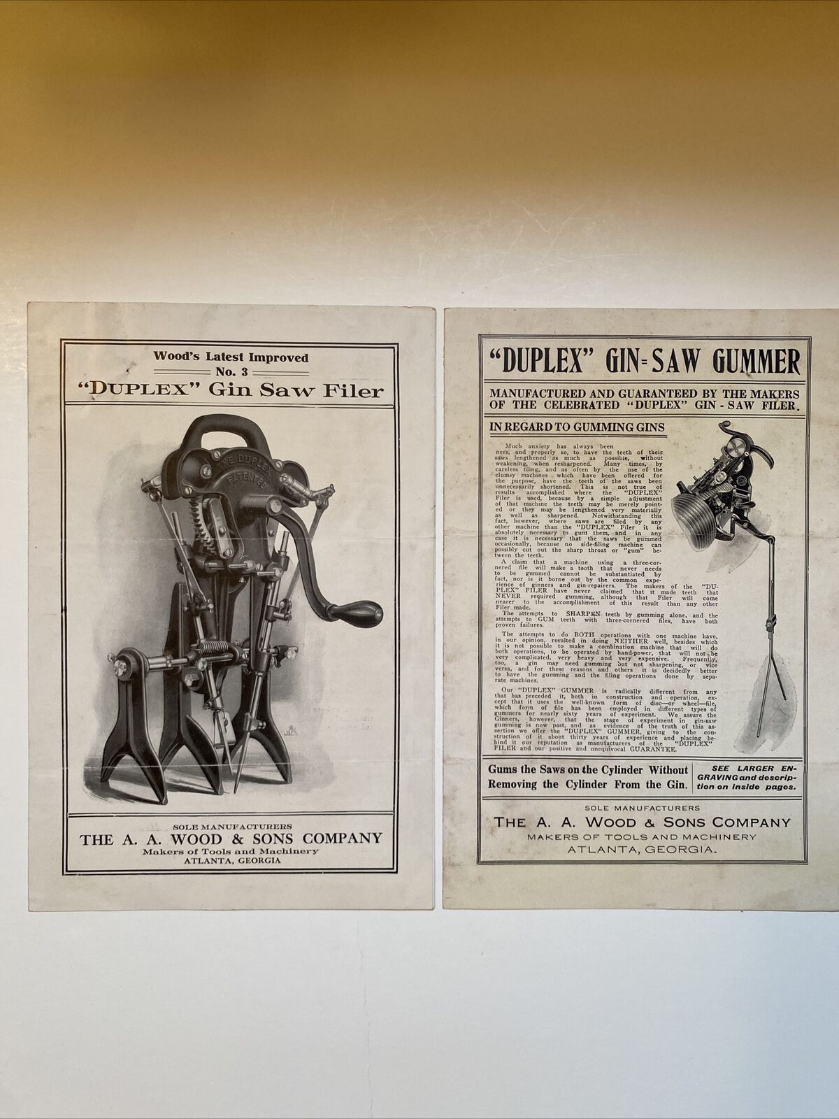 1913 Cotton Gin Advertising Brochures (2) Wood & Sons Atlanta, Georgia