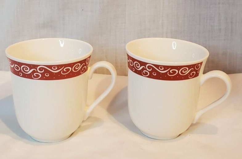 Set of 2 Just For You Red Berry Swirl Design Coffee Tea Mugs 4”