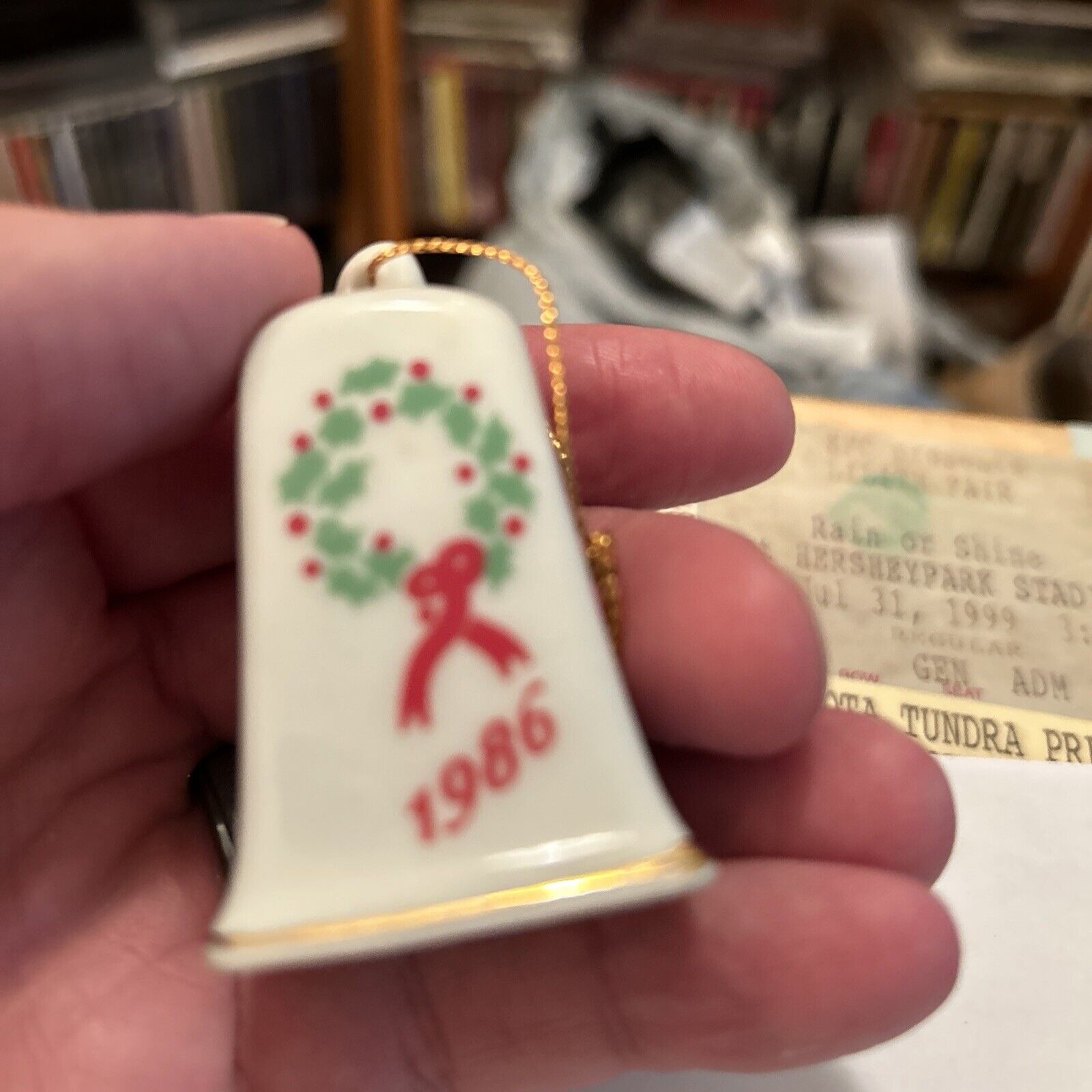 1986 Vintage Lillian Vernon Miniature Porcelain Bell Christmas Ornament Read AD