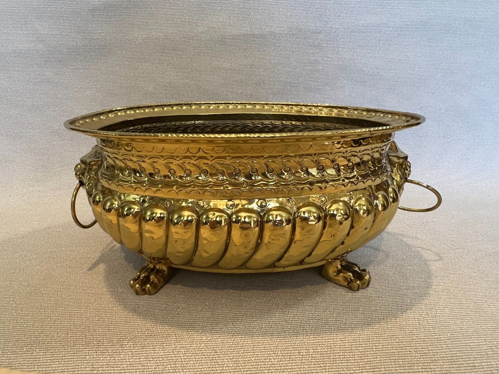 Antique Dutch Holland Brass Oval Shaped Wine Cooler or Planter w/Pawsfeet