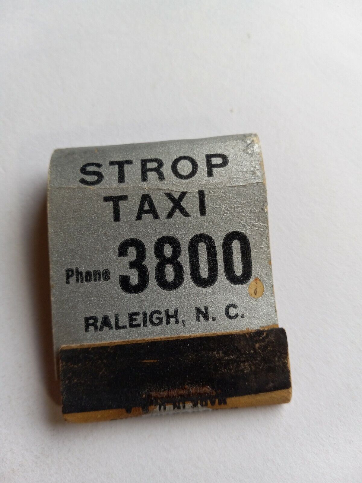 Raleigh North Carolina Strop Taxi Phone 3800 24 Hour Service Matchbook