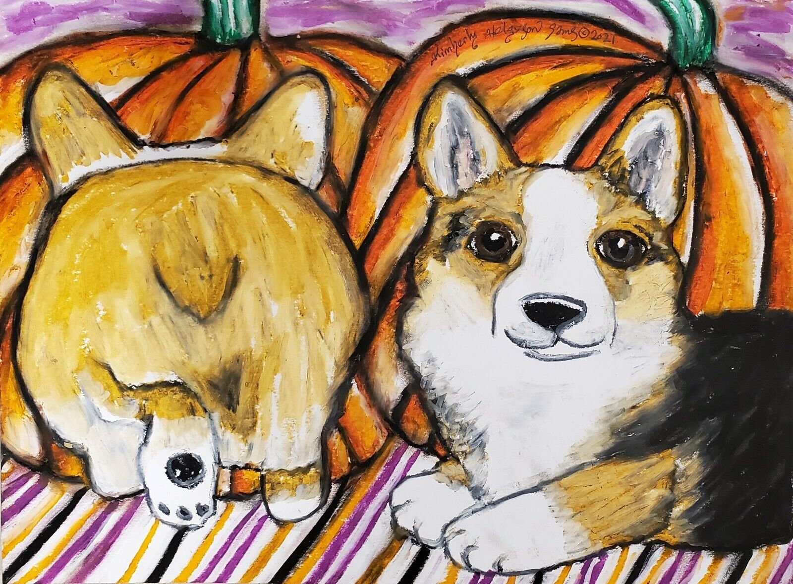 PEMBROKE WELSH CORGI Original 9x12 Pastel Painting Dog Art KSams Pumpkin Butt