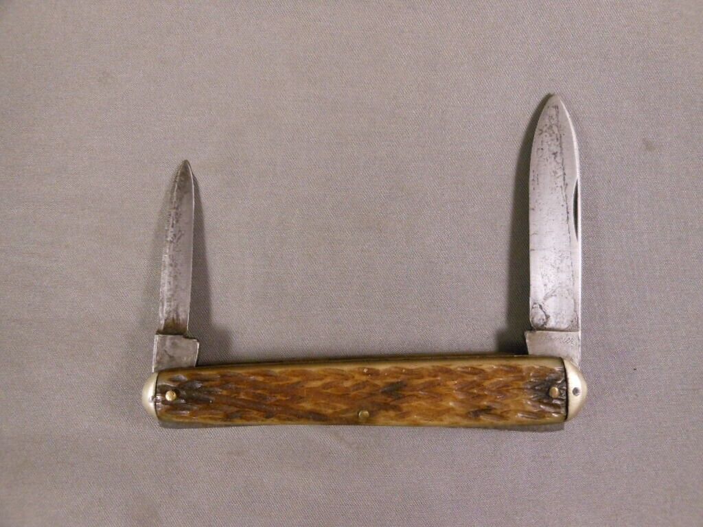 Vtg Premier Cutlery Inc Germany Peach Seed Bone 2 Blade Sleeveboard Pocket Knife