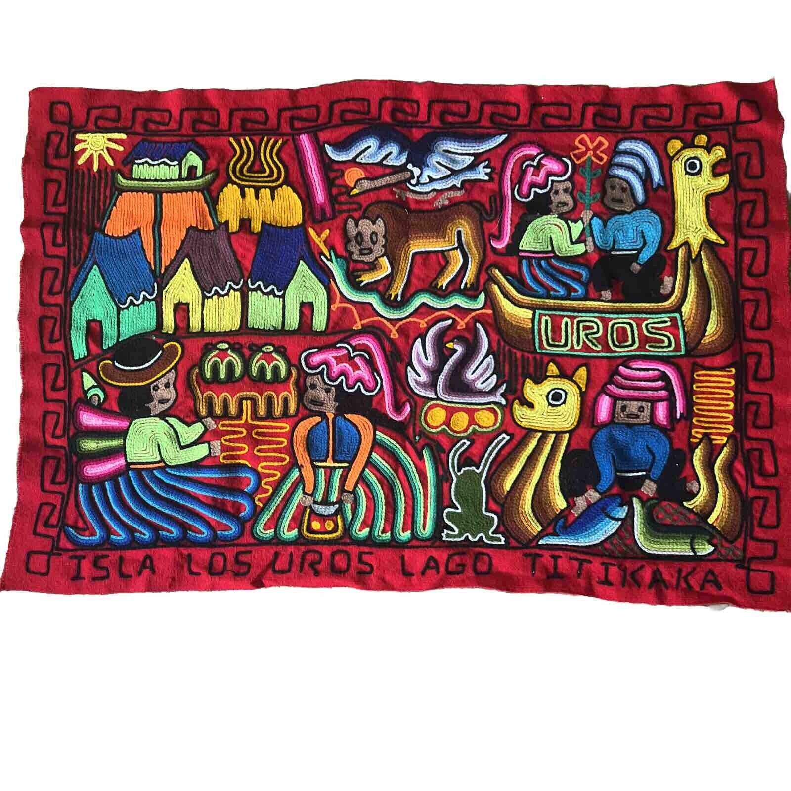 Peruvian Mola Tapestry Wall Art. Large, Vibrant, Handmade Unframed.  37”x25”