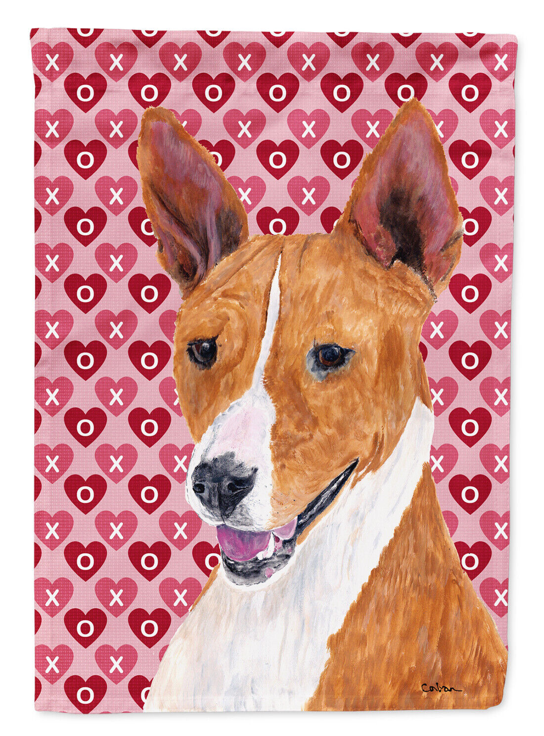 Basenji Hearts Love Valentine\'s Day Portrait Flag Canvas House Size SC9252CHF