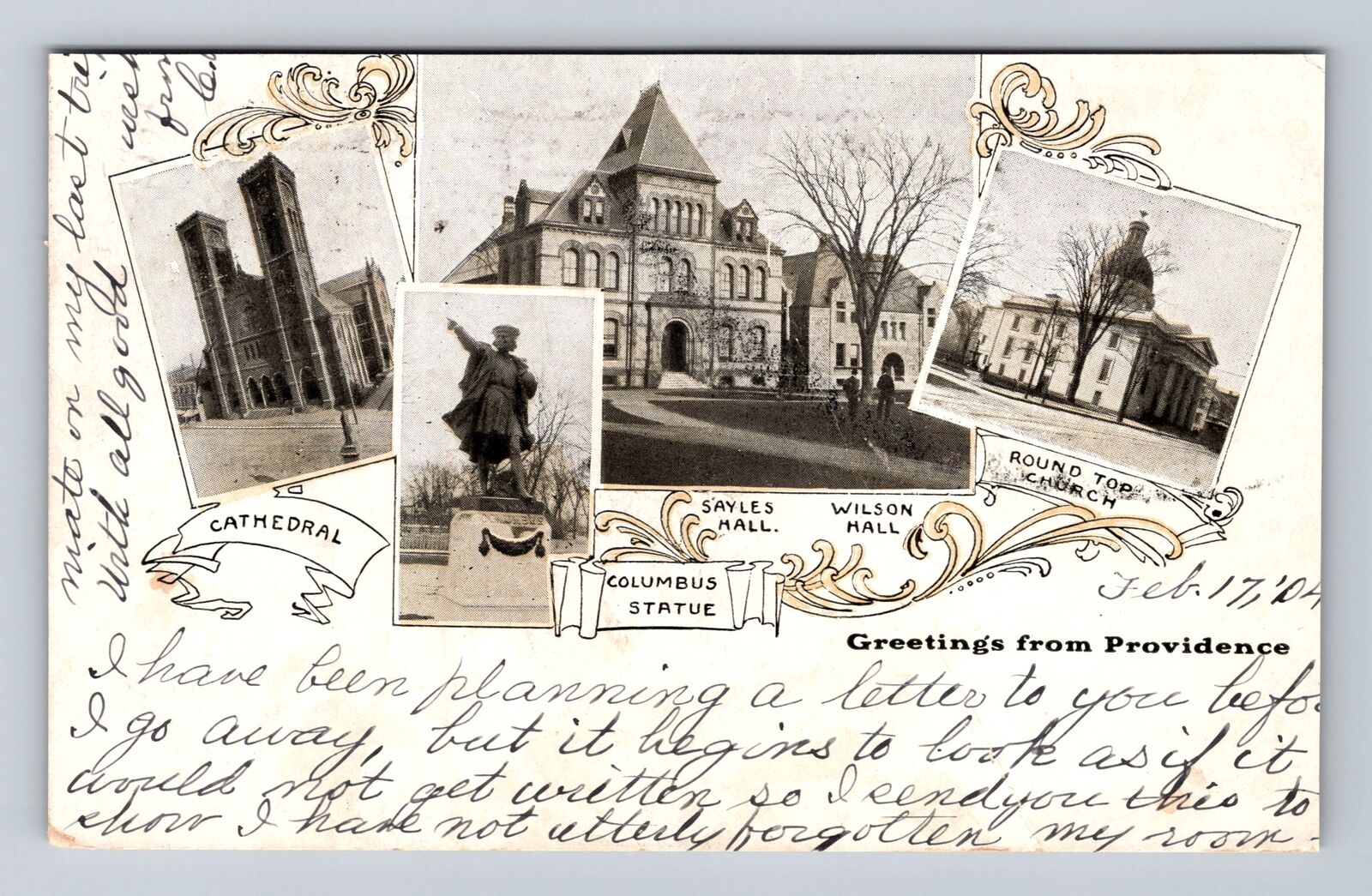 Providence RI-Rhode Island, Cathedral, Columbus Statue, Antique Vintage Postcard