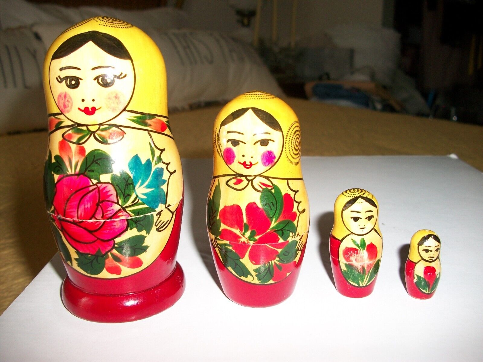 russian matryoshka nesting dools 4 pc set hand -painted wood made