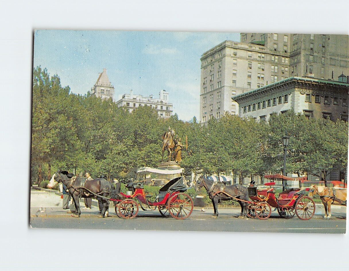 Postcard Horse-Drawn Carriages 59th Street NYC New York USA North America