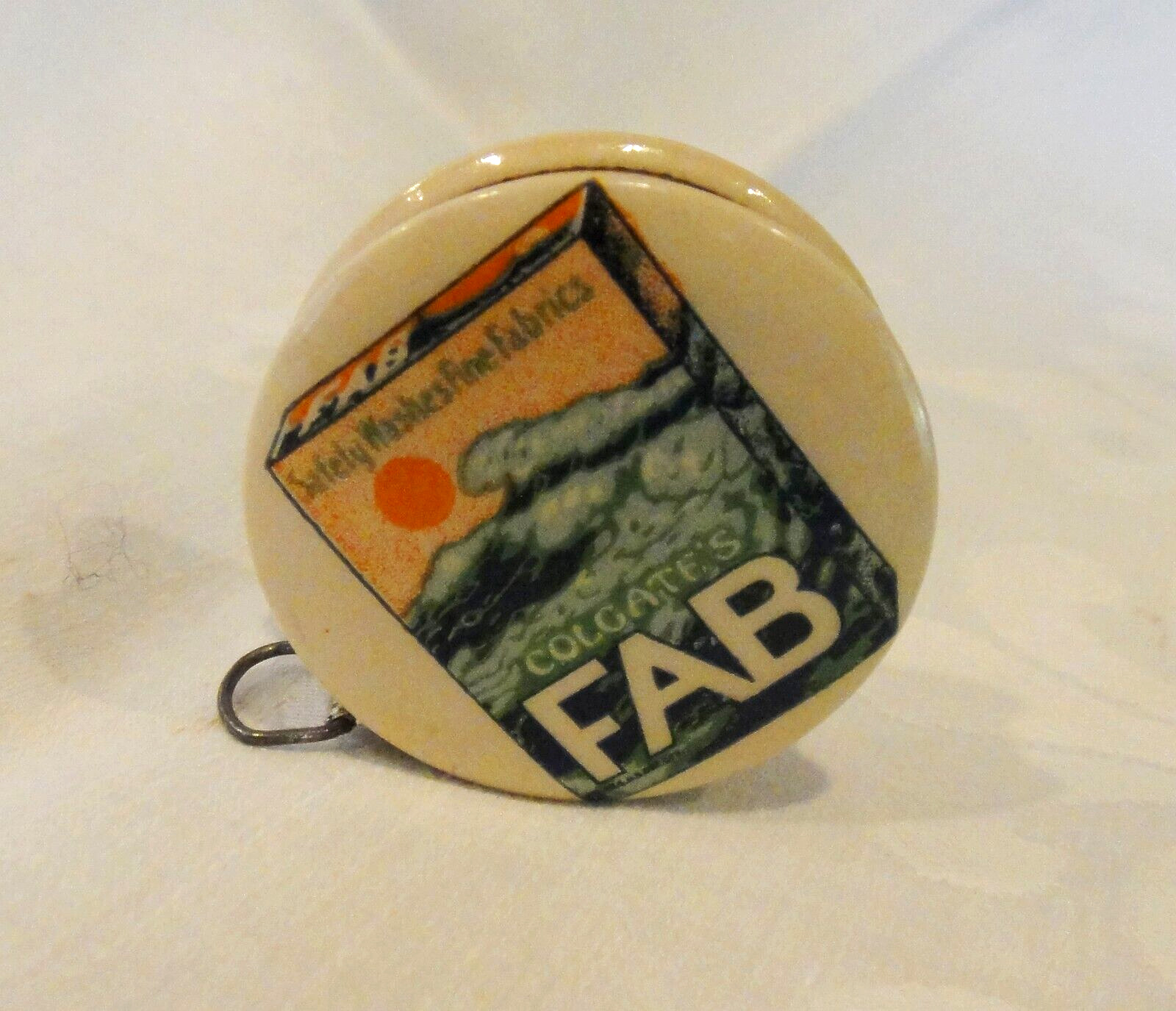 Antique 1920s CELLULOID w Cloth Tape Measure Advertising COLGATE\'S FAB FLAKES NY