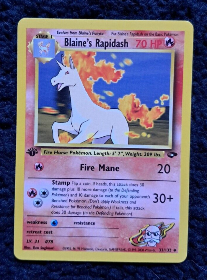 Blaine\'s Rapidash 33/132 Gym Challenge 1st Edition Pokemon Card 
