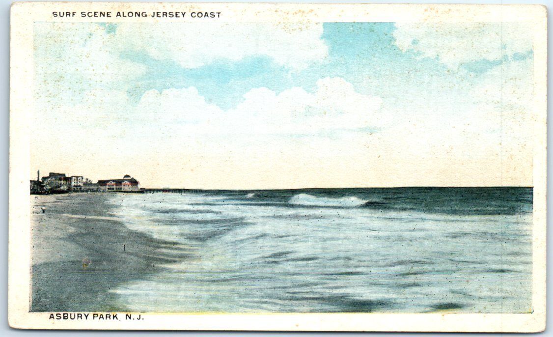 Postcard - Surf Scene Along Jersey Coast - Asbury Park, New Jersey