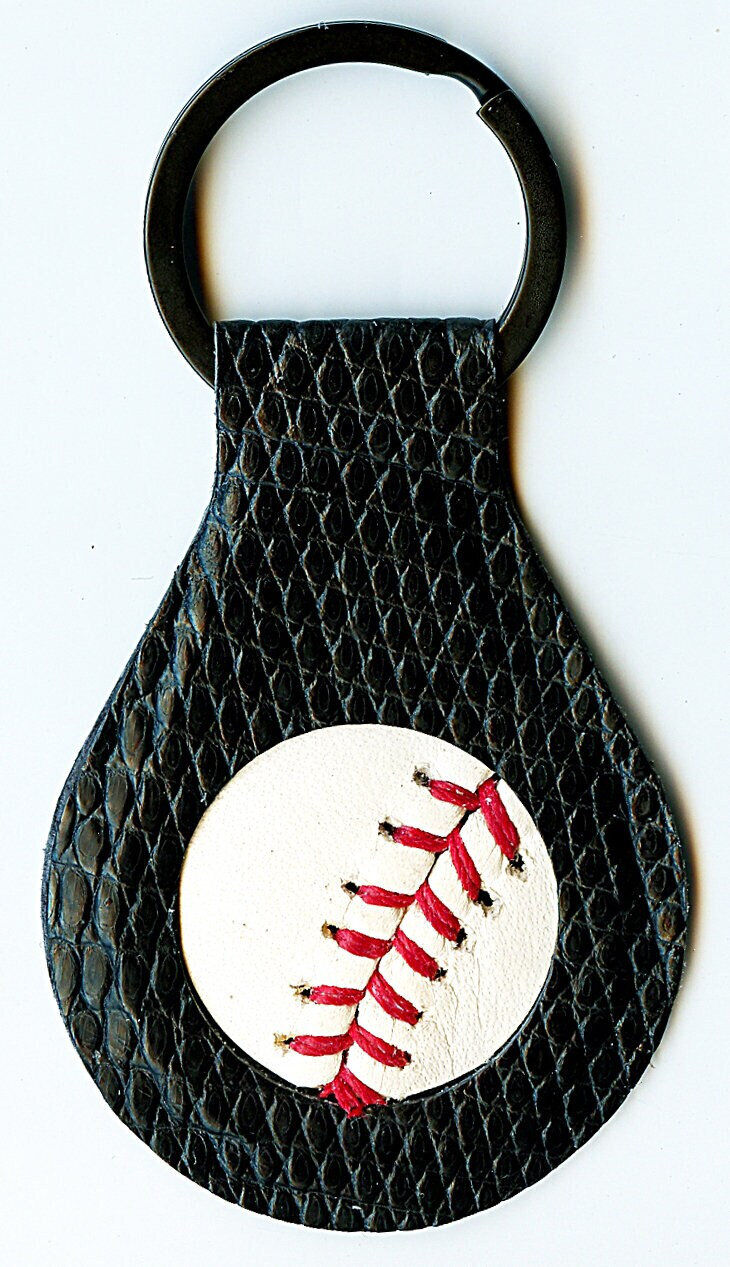 Leather Key Fob - Authentic Baseball - Lizard Leather    (L025)