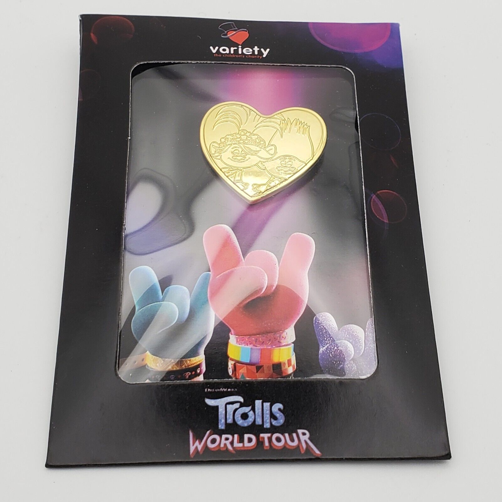 Trolls World Tour Variety Pin 2019 Heart Shaped Gold Tone Lapel Dreamworks New