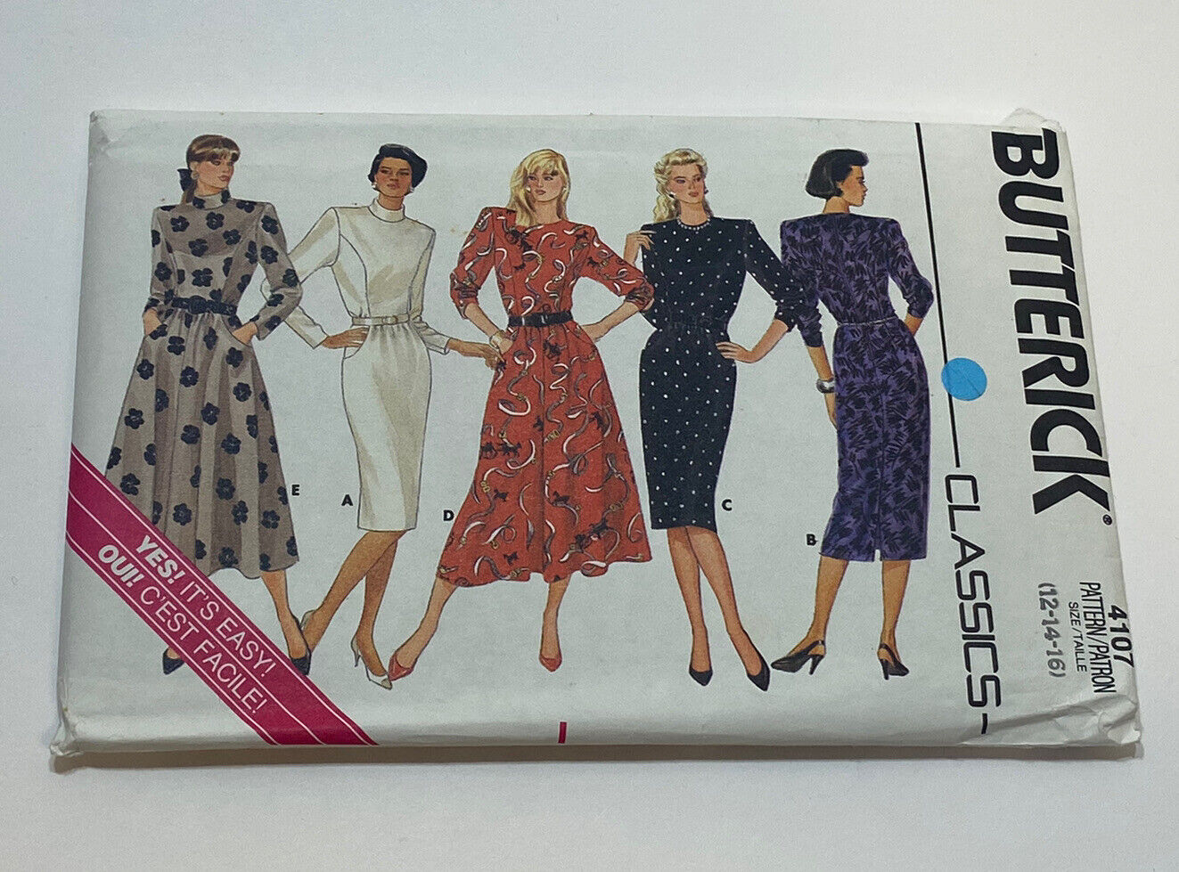 Butterick 1980’s Classics Pattern #4107 Misses’ Dress Size 12-14-16 Uncut FF