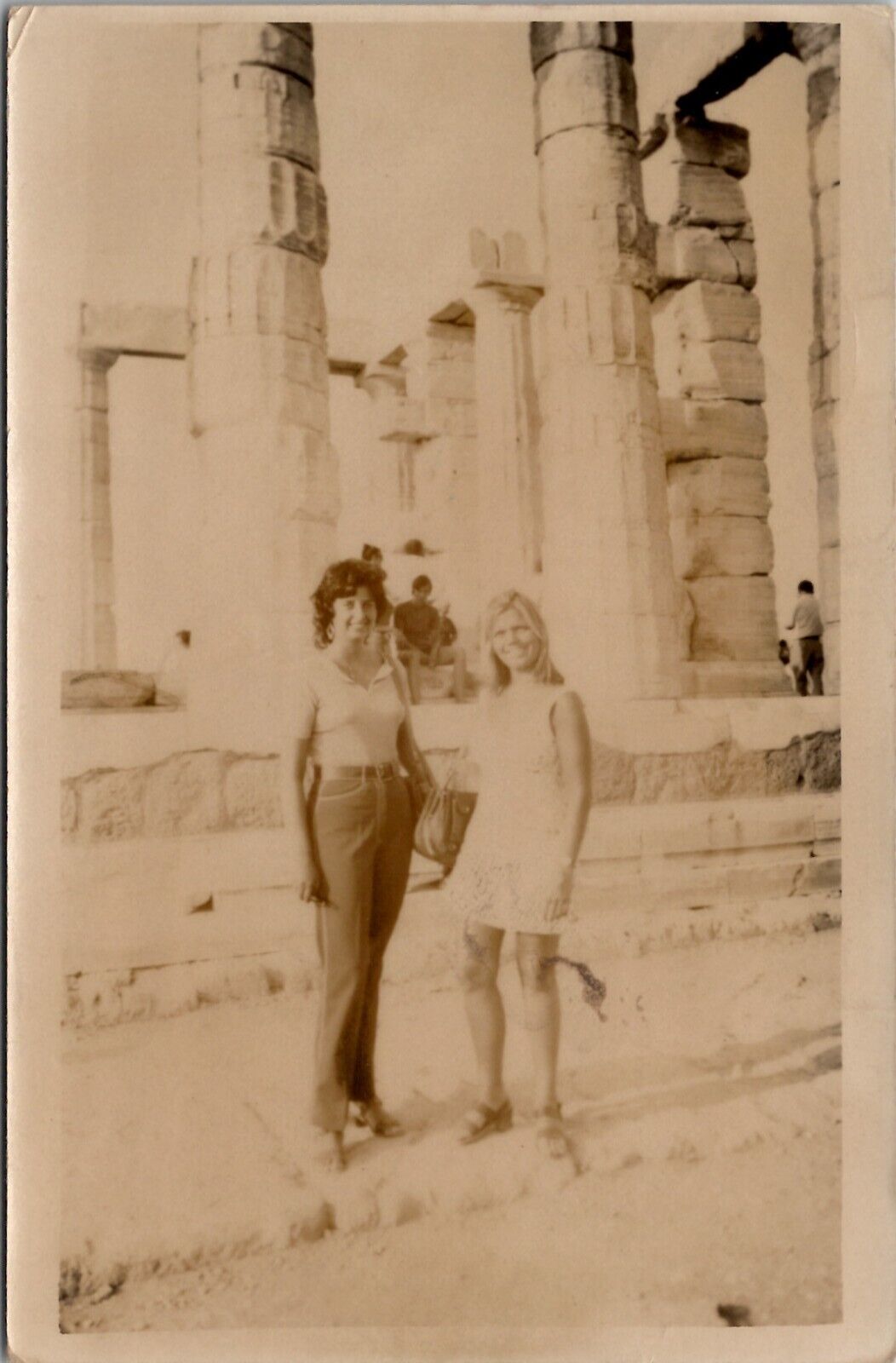 Two Sexy Women Mini Dress At Temple of Poseiden Greece RPPC To Mass Postcard A24