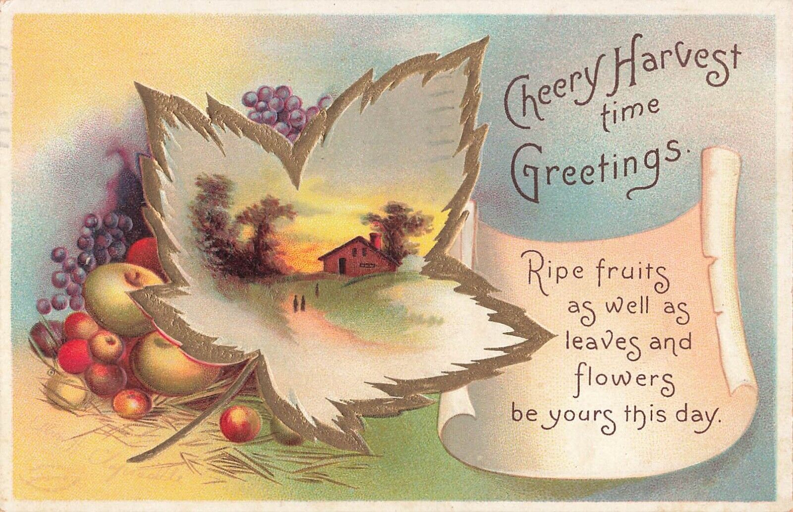 Clapsaddle Thanksgiving Postcard Cheery Harvest Time Artist Signed PM 1912  R7