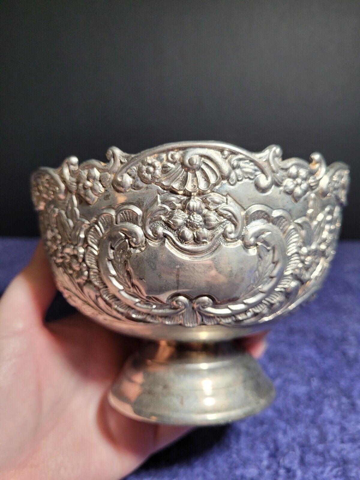 Vintage FB Rogers Silverplate Pedestal Bowl with Ornate High-Relief Design