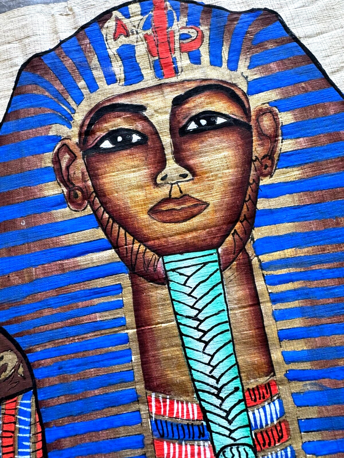 TUTANKHAMUN KING PHAROH PAPYRUS 1960’s EGYPTIAN CRAFT ART 16x13 INCHES COA # 1