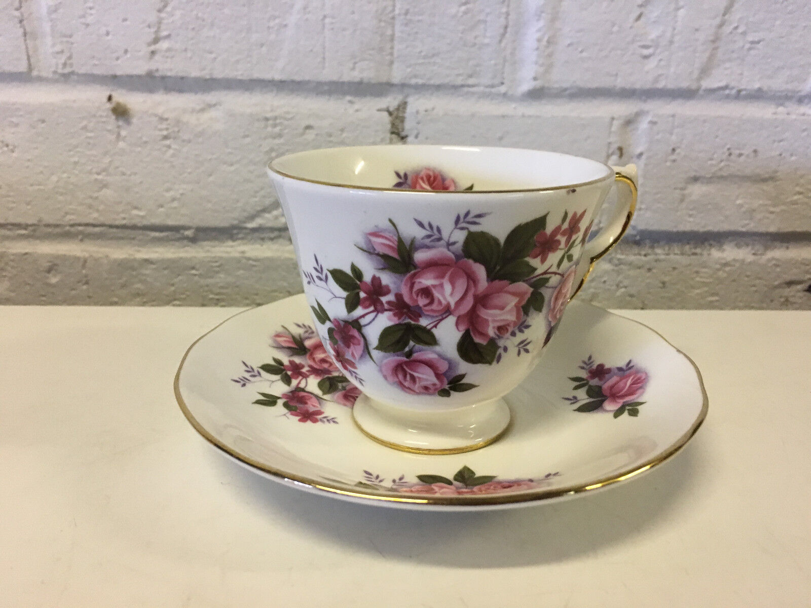 Vtg Shore & Coggins Queen Anne England Porcelain Cup & Saucer Floral Decoration