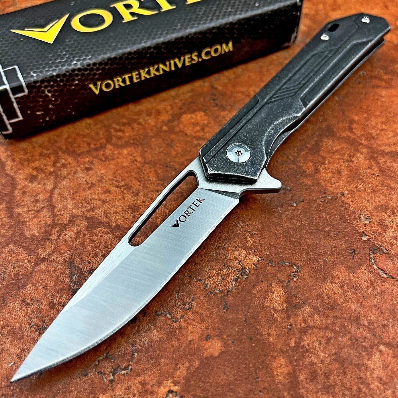 VORTEK SILKY Black Stonewashed D2 Flipper Blade Slim Design Folding Pocket Knife