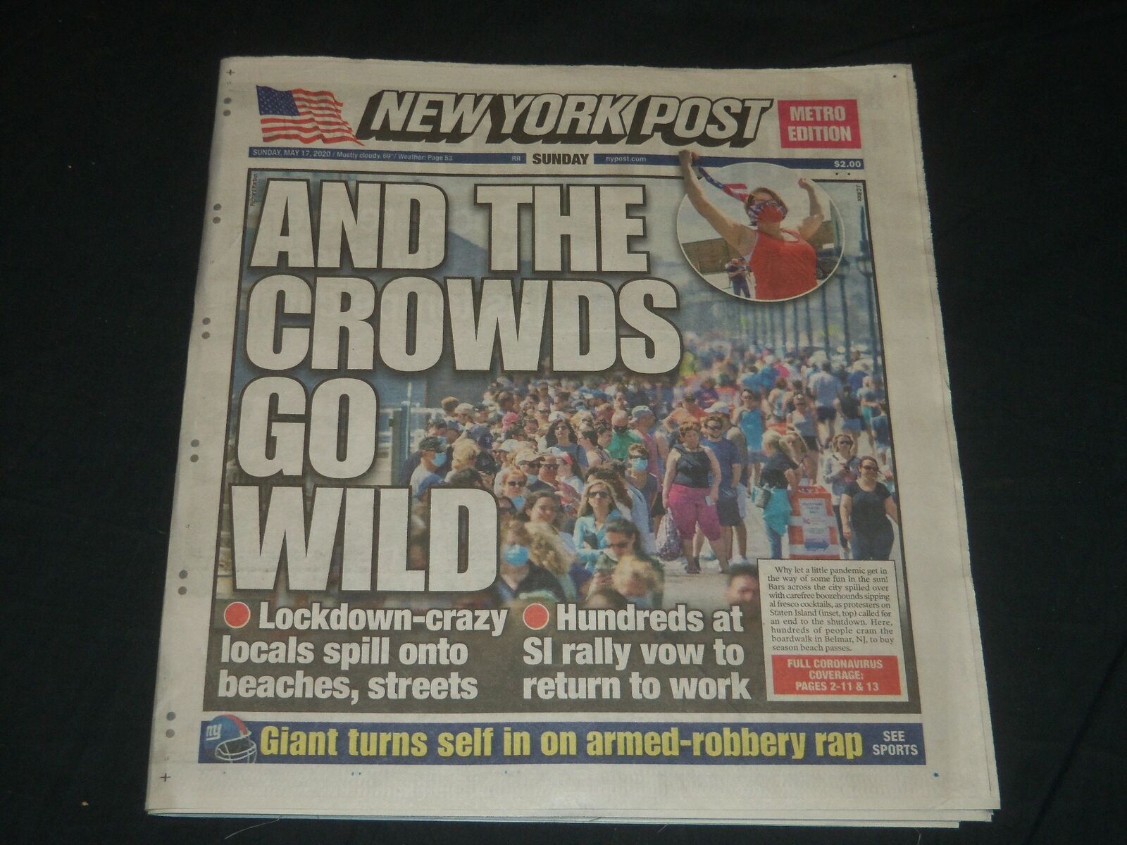 2020 MAY 17 NEW YORK POST NEWSPAPER - AND THE CROWDS GO WILD - LOCKDOWN-CRAZY