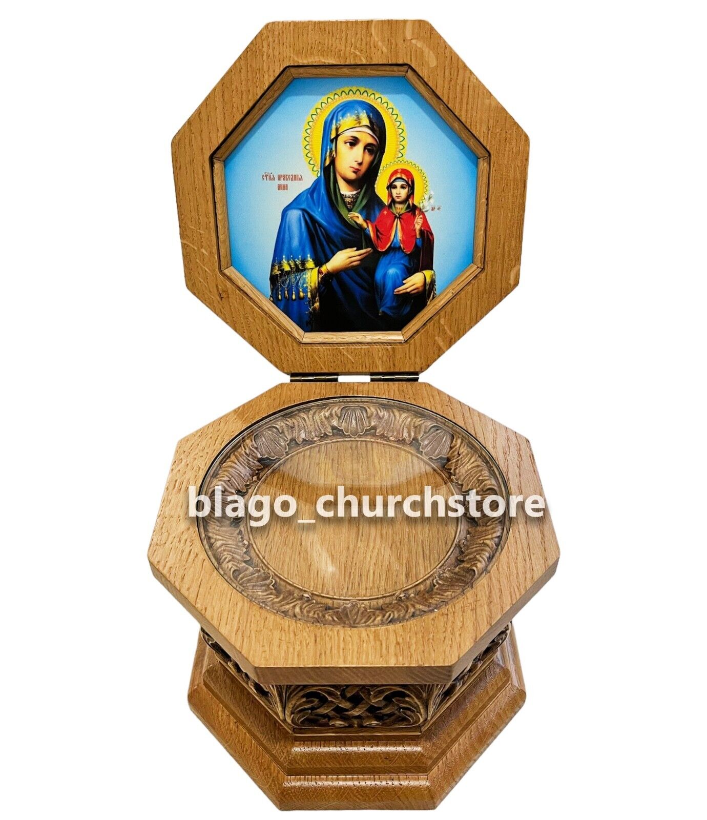 Orthodox Reliquary Box Wood Carved Ark with icon of Righteous Anna 7.48\