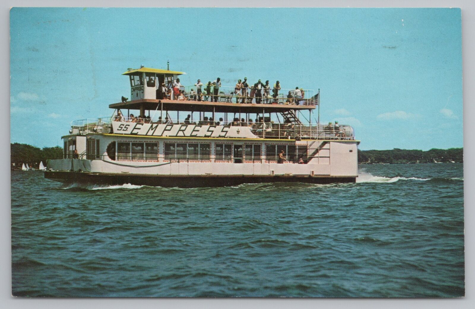 State View~SS Empress Ferry Lake Okoboji Iowa~PM 1967~Vintage Postcard