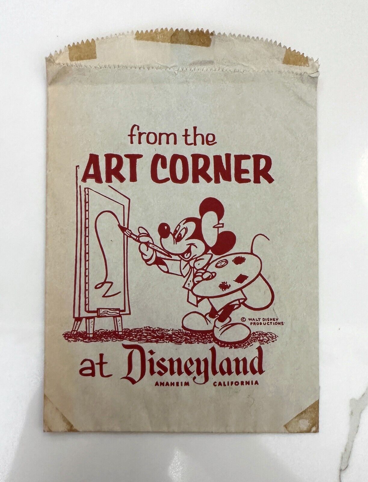 1958 Walt Disney Disneyland Art Corner Shopping Bag Mickey Mouse Vintage