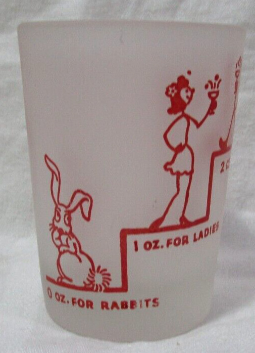 vintage HAZEL-ATLAS 4 ounce size frosted shot glass-red graphics SAY WHEN