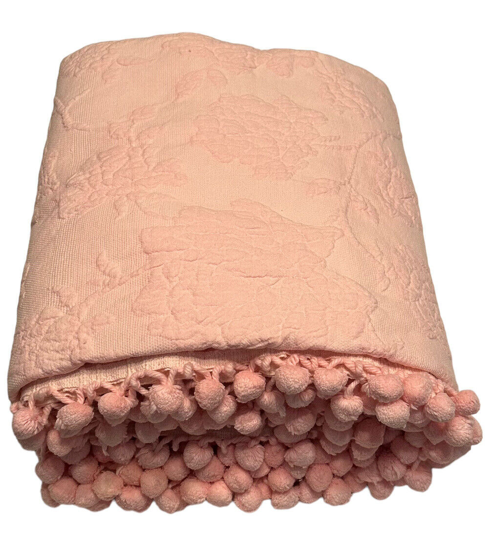 Vintage Venetian Rose Pink Pom Pom Bedspread Blanket Full Size Made in USA NEW