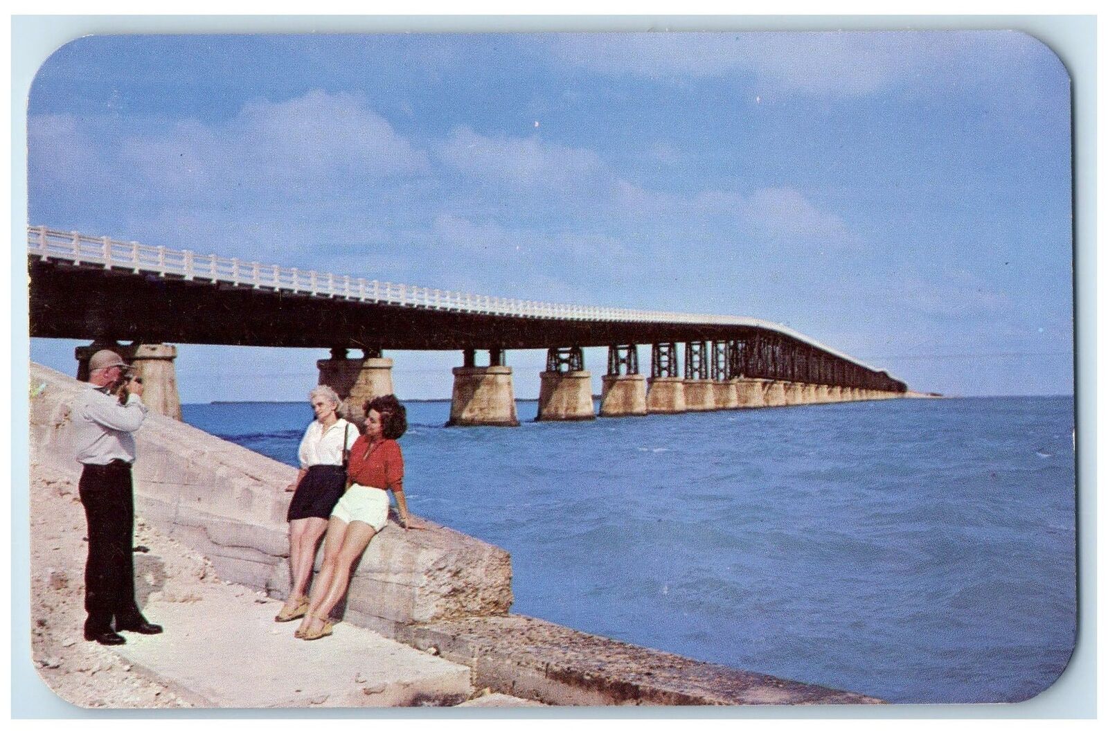 c1960s Bahia Honda Bridge Women Scene Key West Florida FL Unposted Sea Postcard