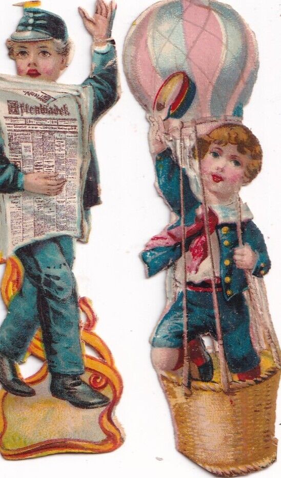 Vintage Antique Victorian or Later Die Cut Scrap -Boy\'s with Newspaper Balloon
