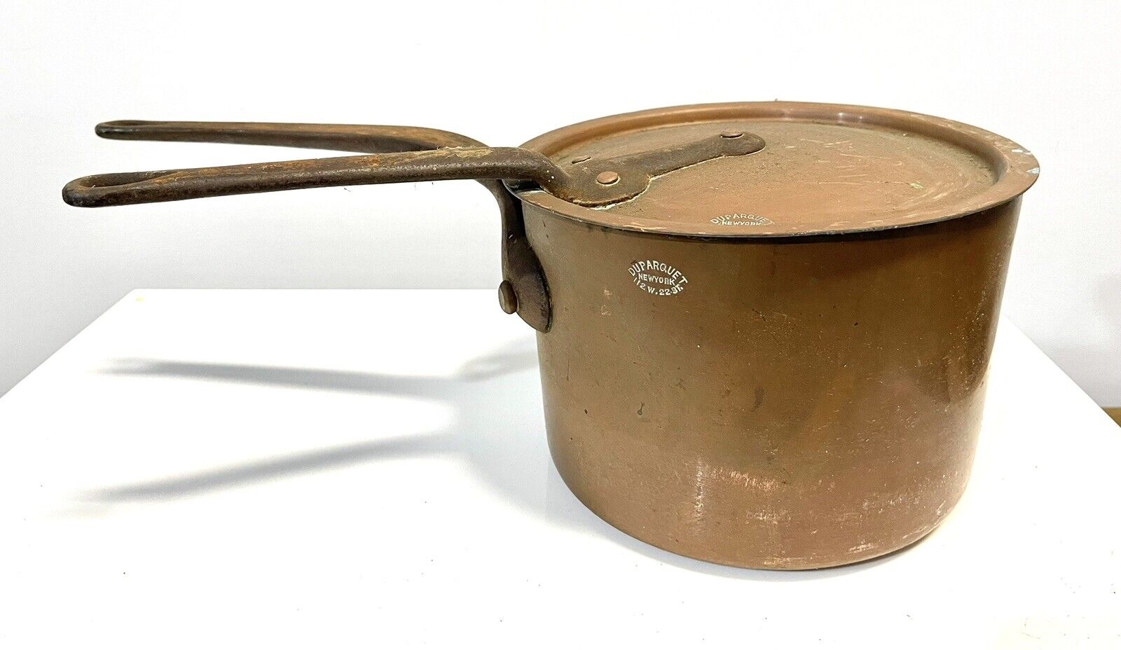 Antique Duparquet Copper Pan Or Pot W/ Lid New York 110 W. 22nd St.  #5