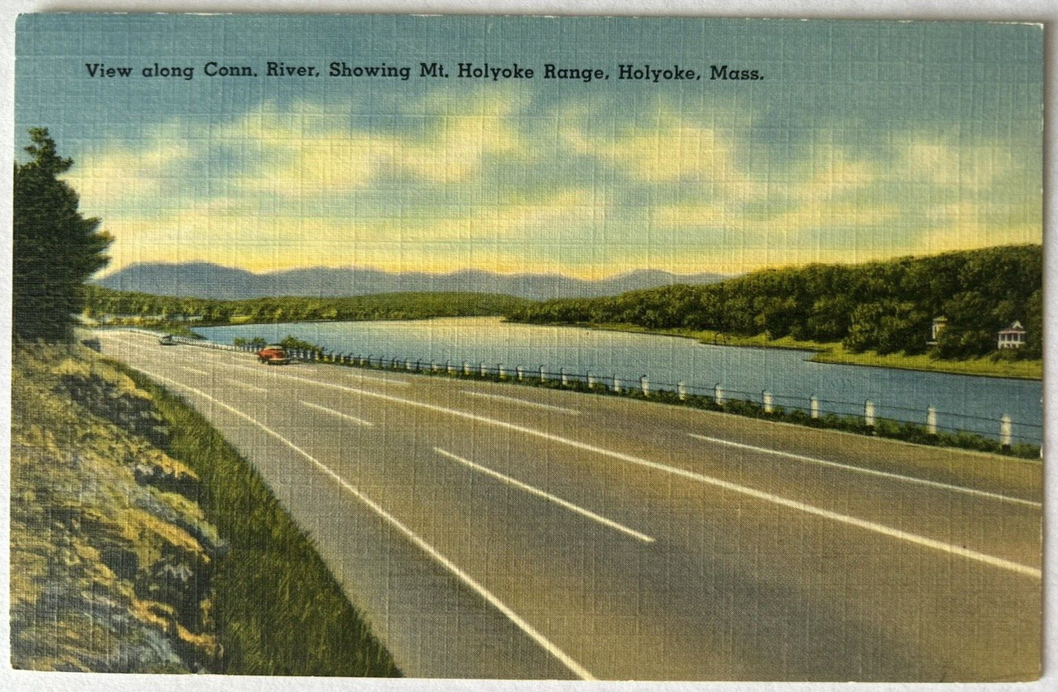 Holyoke, Massachusetts MA Connecticut River Old Cars c1930s/40s Postcard Scenic