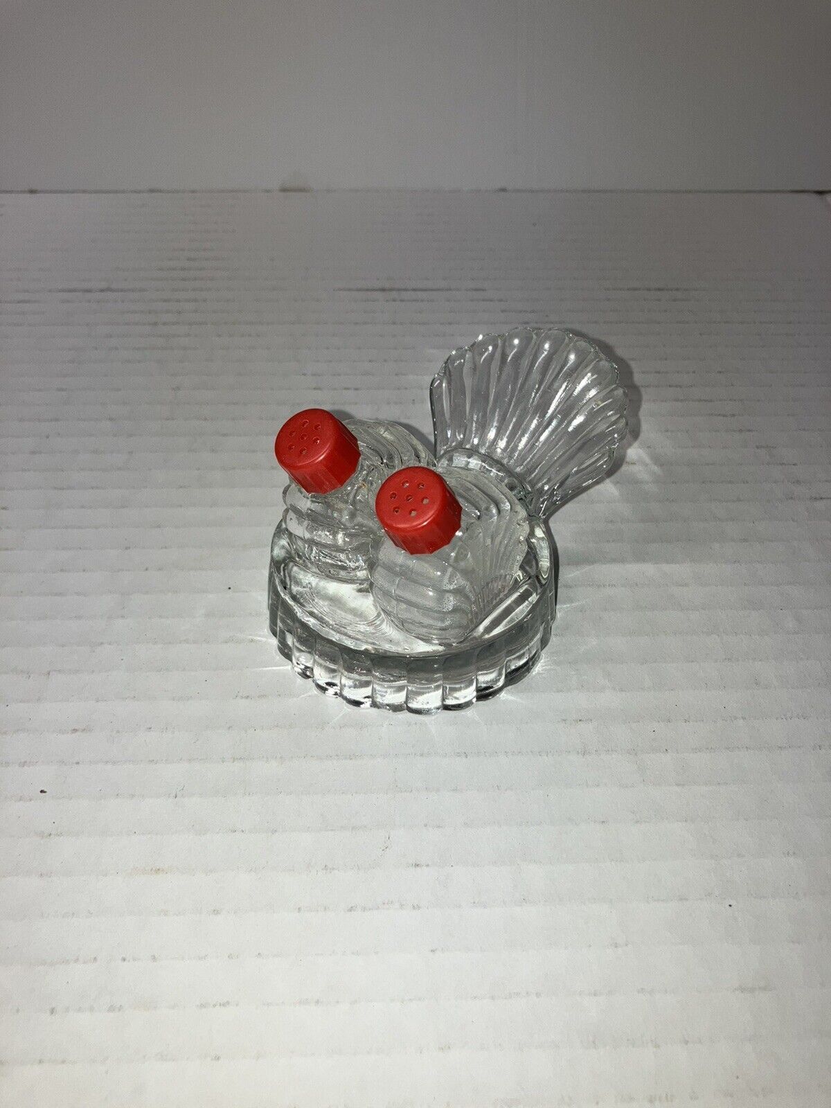 Vintage 70s Crystal Thanksgiving Turkey Salt and Pepper Shakers *Red*