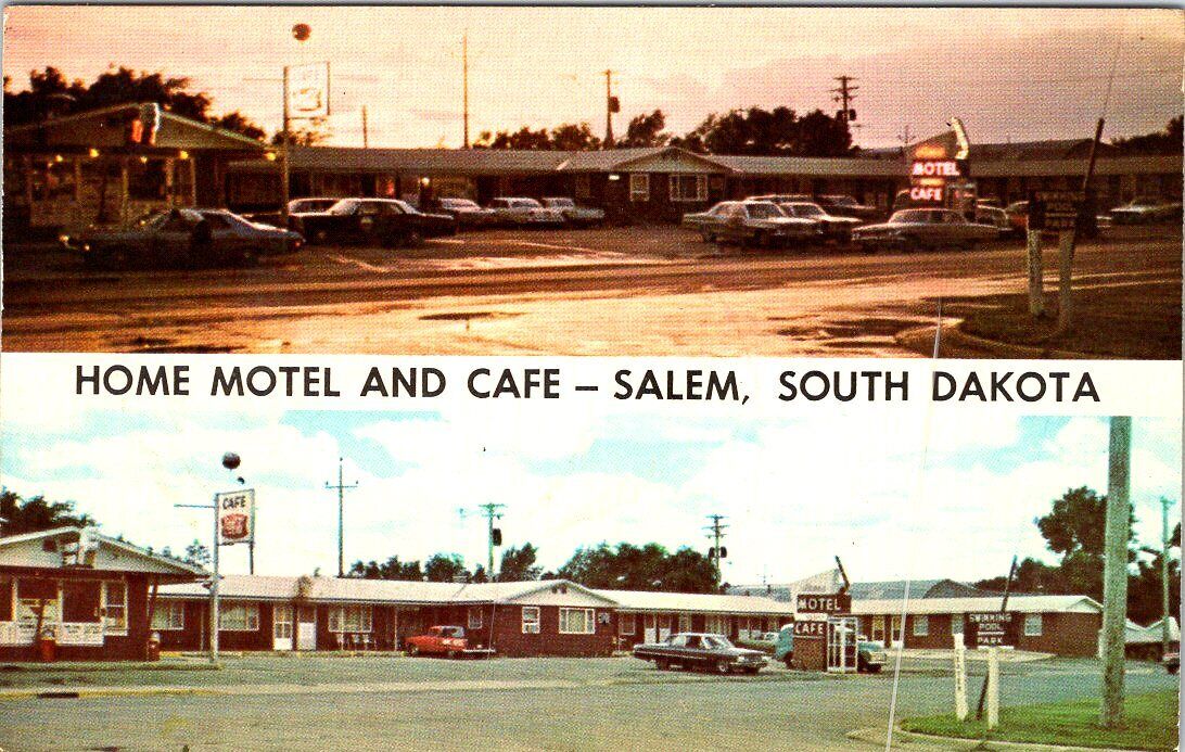 1972, Home Motel & Cafe, SALEM, South Dakota Chrome Advertising Postcard