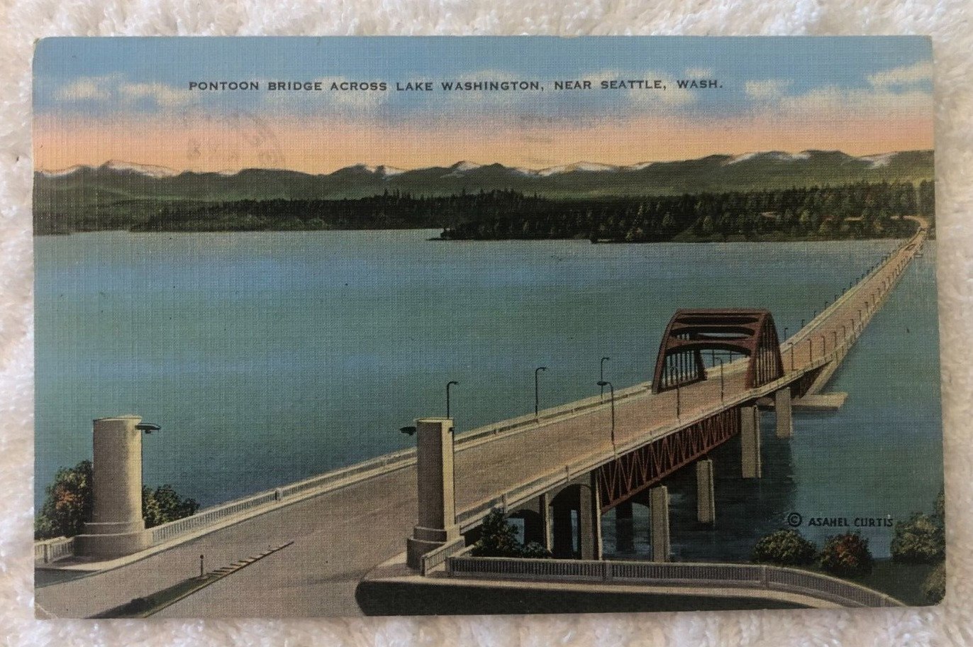 Seattle WA-Washington Aerial Lake Washington Pontoon Bridge Postcard posted 1943