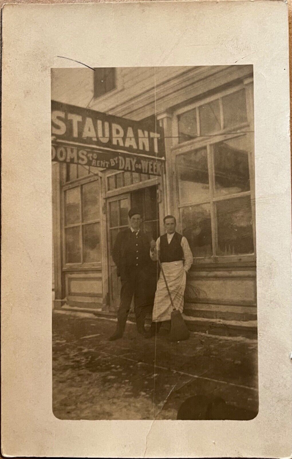 RPPC Restaurant Inn Keeper Man with Broom Real Photo Vintage Postcard c1910