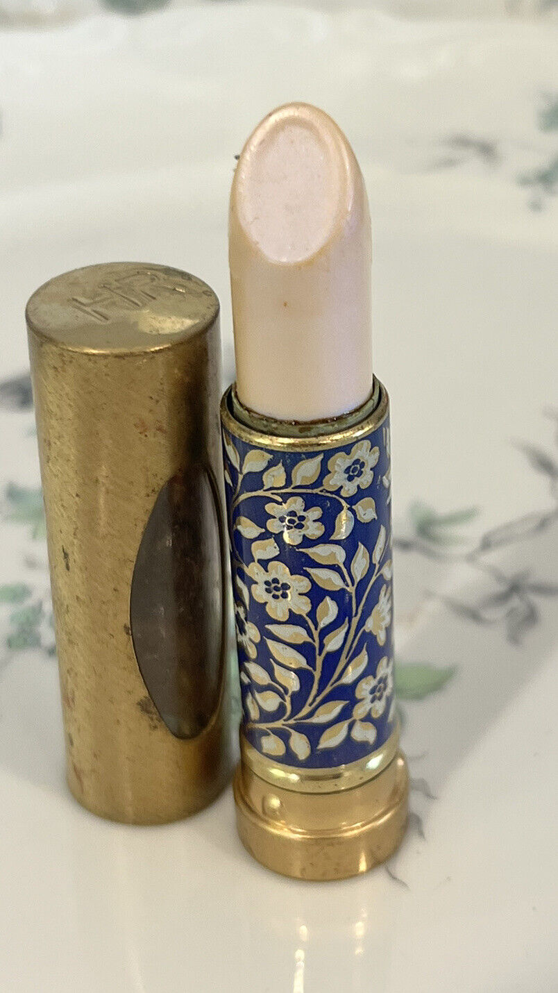 VINTAGE HELENA RUBINSTEIN LE LIPSTICK FLORAL GOLD METAL TUBE FROSTED NEW