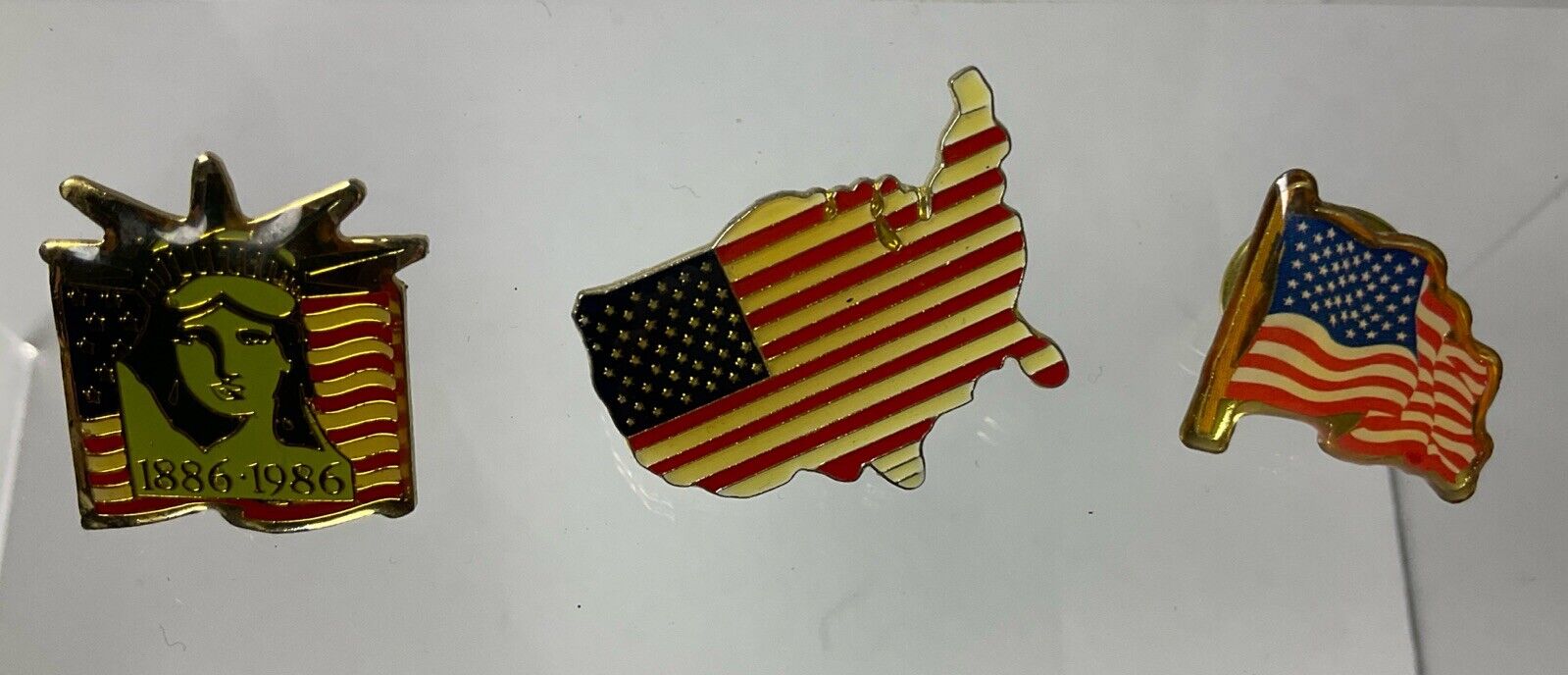 Vintage American Flag Pin Gold Tone Lapel Hat Collar Pinback USA - Lot Of 3