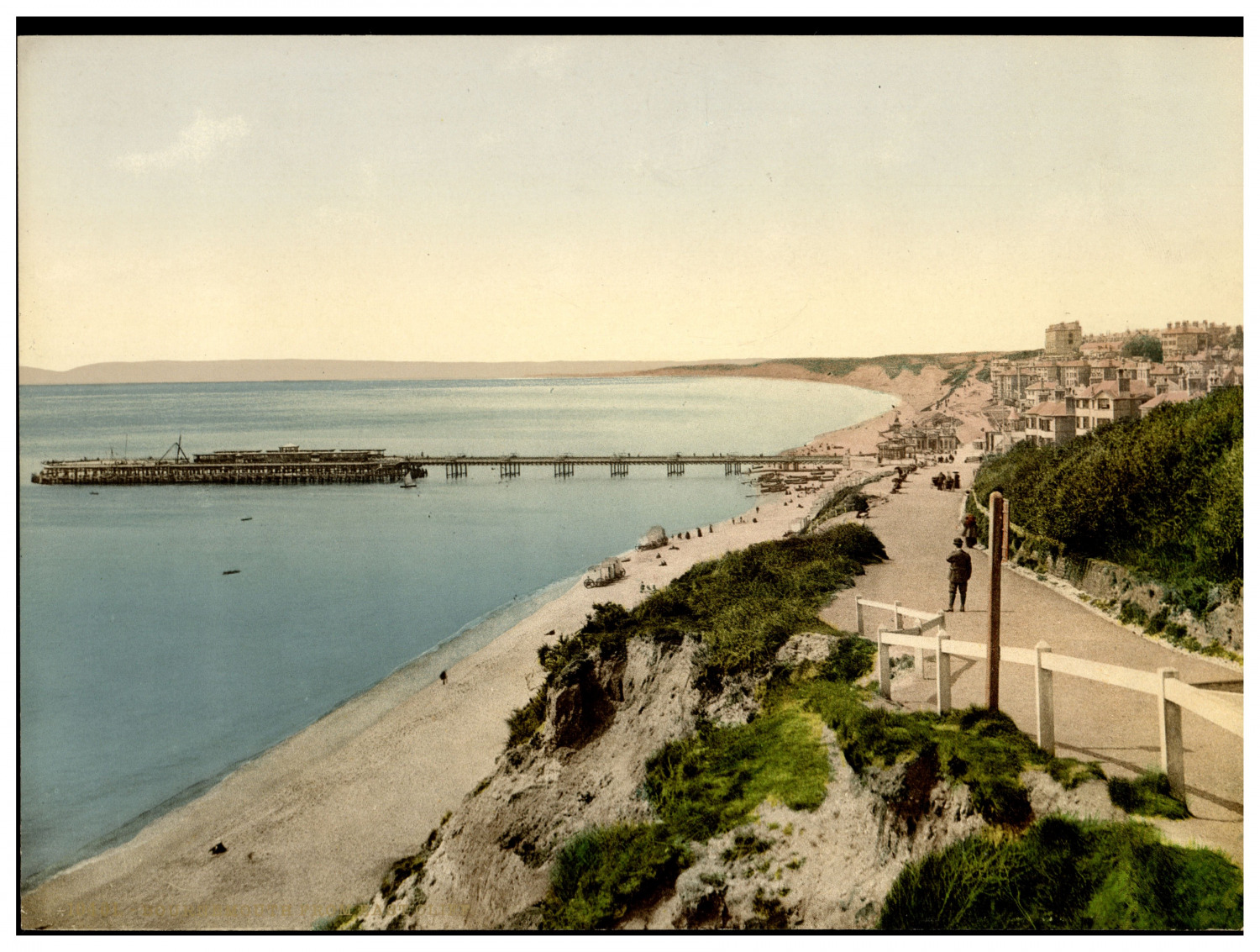 England. Bournemouth from East Cliff. Vintage Photochrome by P.Z, Photochrome Z