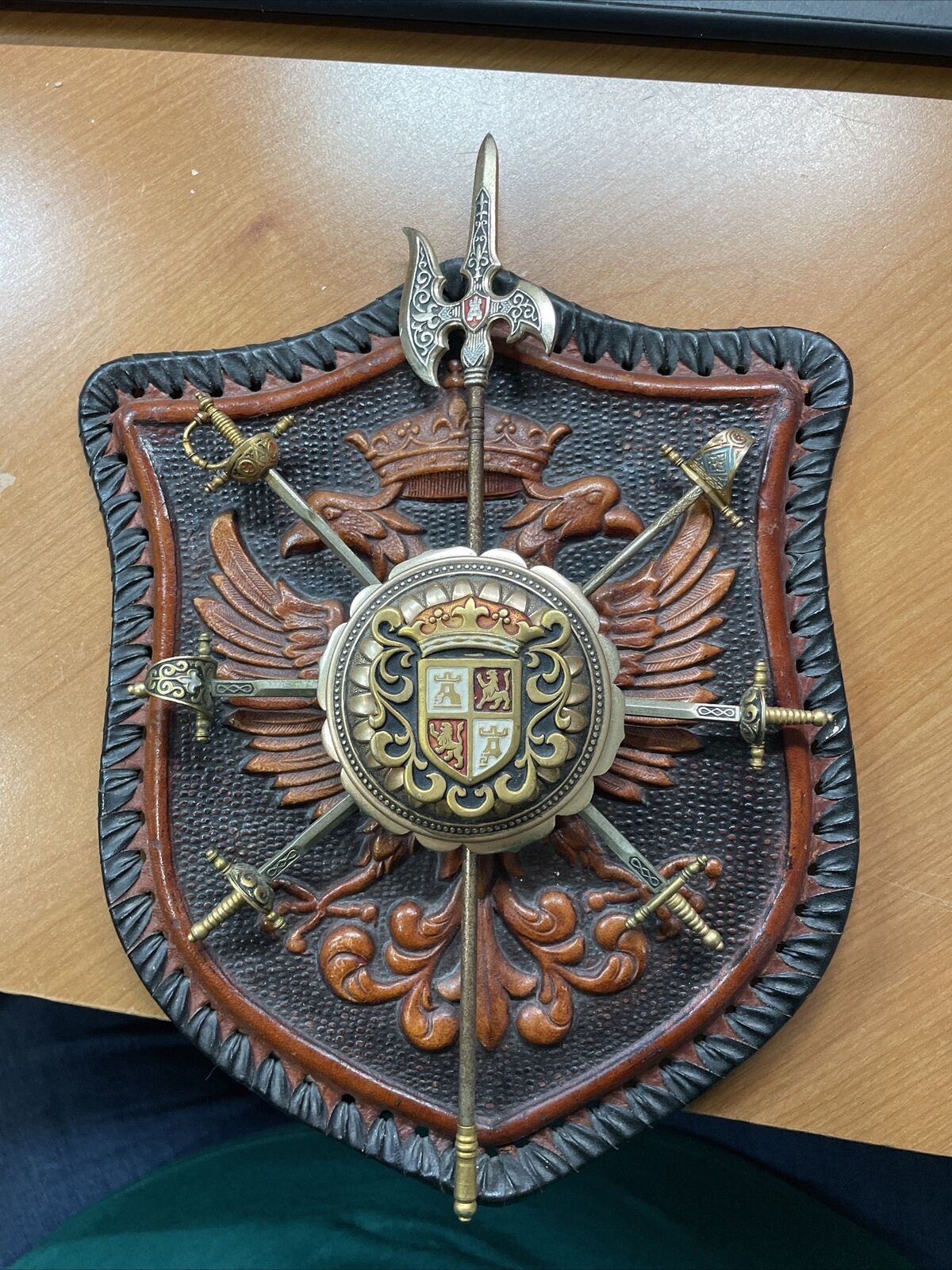 Vintage Medieval Coat of Arms Halberd Swords Shield Armor Wall Hanger Display