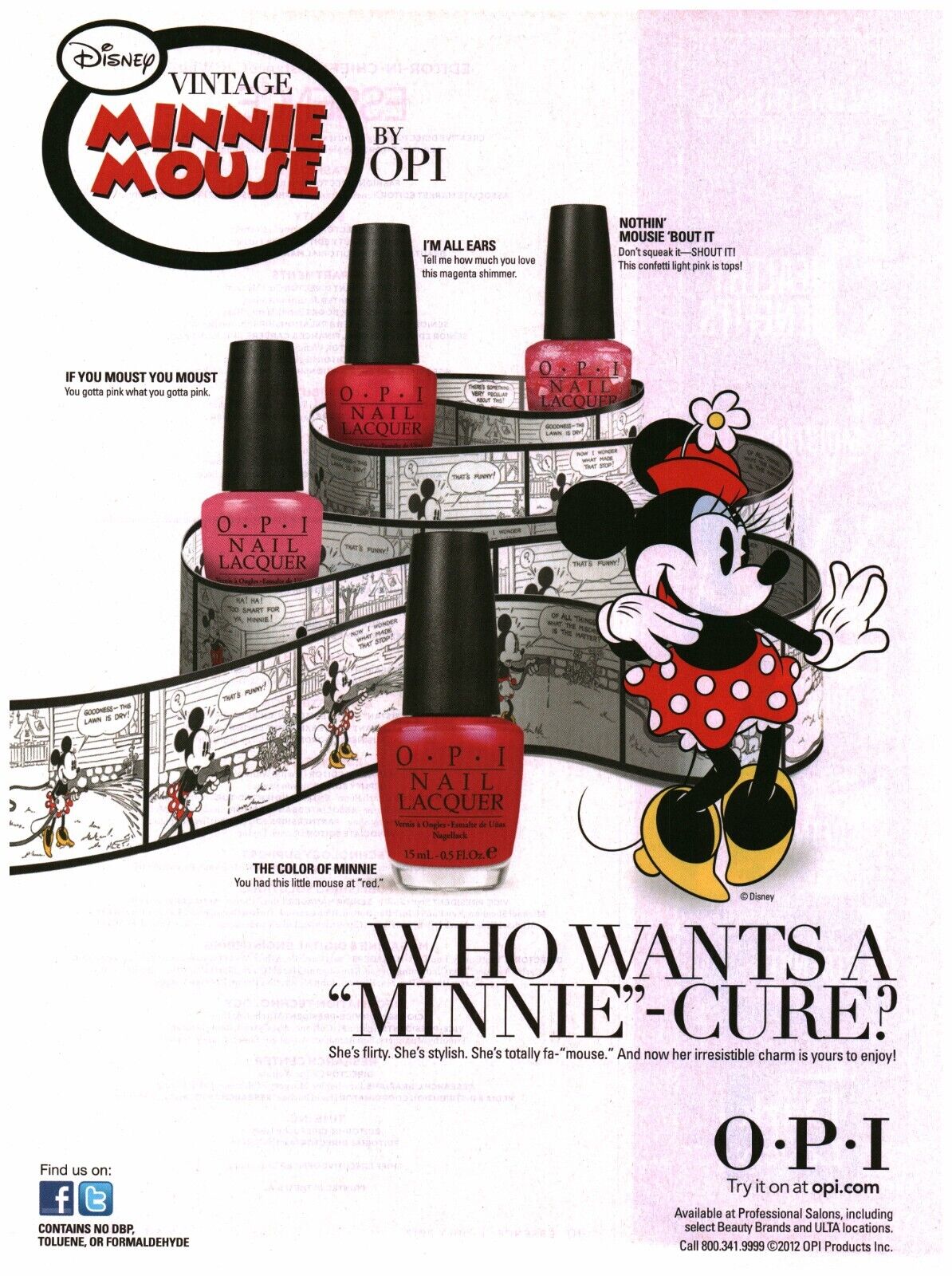 2012 PRINT AD - O-P-I NAIL LACQUER AD - DISNEY VINTAGE MINNIE MOUSE BY OPI AD
