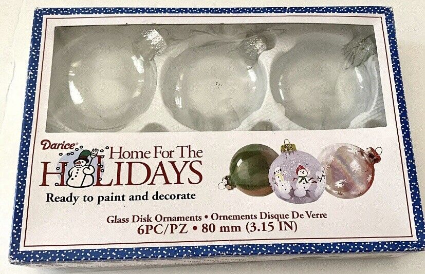 Clear Glass Round Flat Christmas Ornament Set Of 6