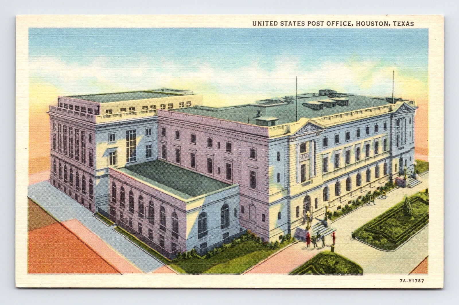 c1937 Linen Postcard Houston TX Texas United States Post Office