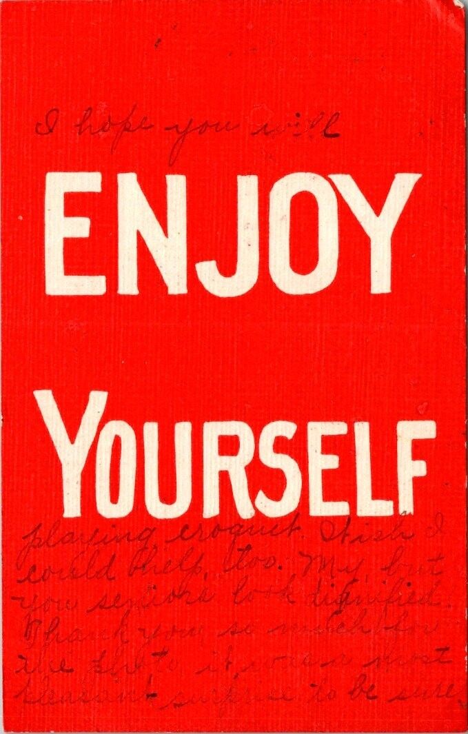 vintage postcard- ENJOY YOURSELF comical sayings pc posted 1908